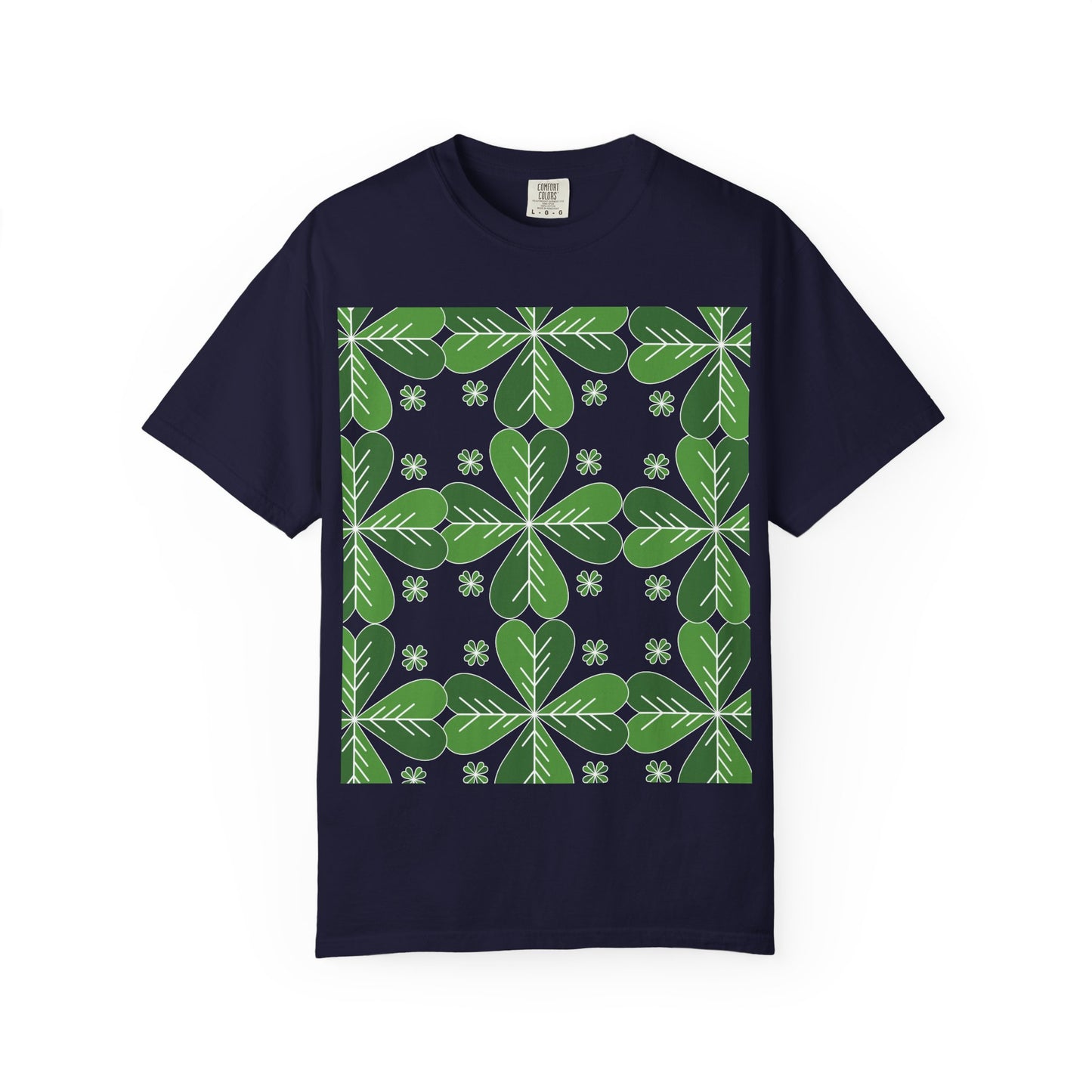 Clover Pattern T-Shirt — Green Floral Four-Leaf Design