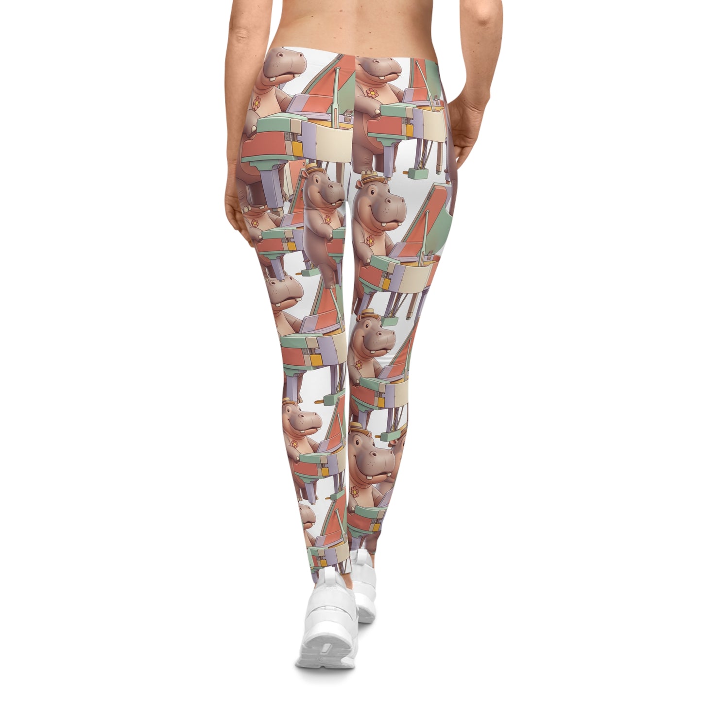 Hippo Piano Pattern Leggings — Cute Musician All-Over Print Women's Leggings