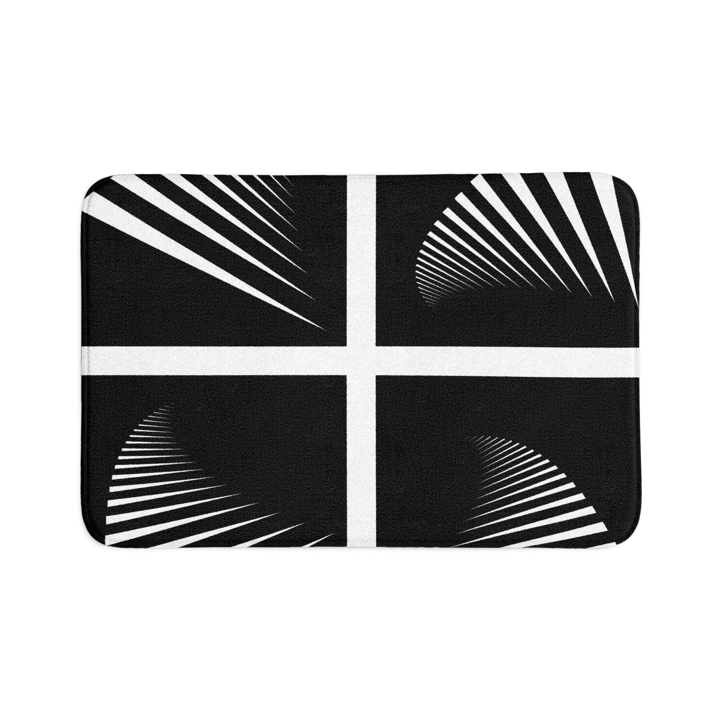 Modern Black & White Geometric Bath Mat Set — 3-Piece Bathroom Rug (Cross + Spiral Stripe Design)