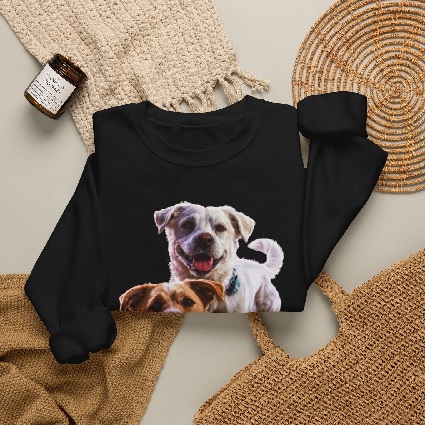 Crewneck Sweatshirt • Playful Double Dog Photo Pullover