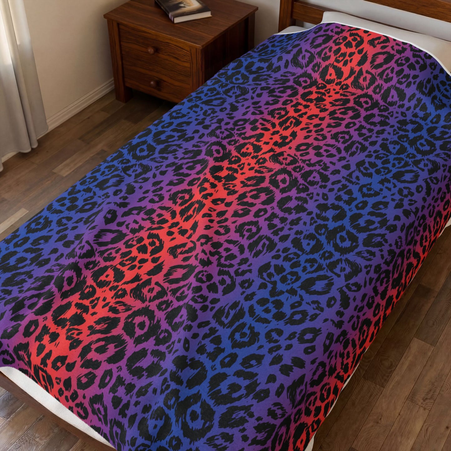 Rainbow Leopard Velveteen Plush Blanket — Soft Cozy Animal Print Throw