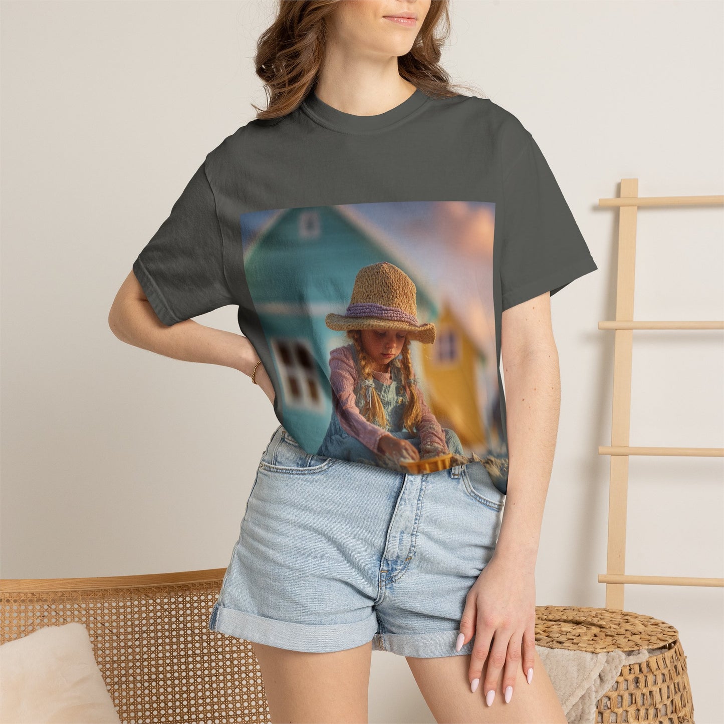 Little Girl Playing in Sand T-Shirt | Beach House Illustration