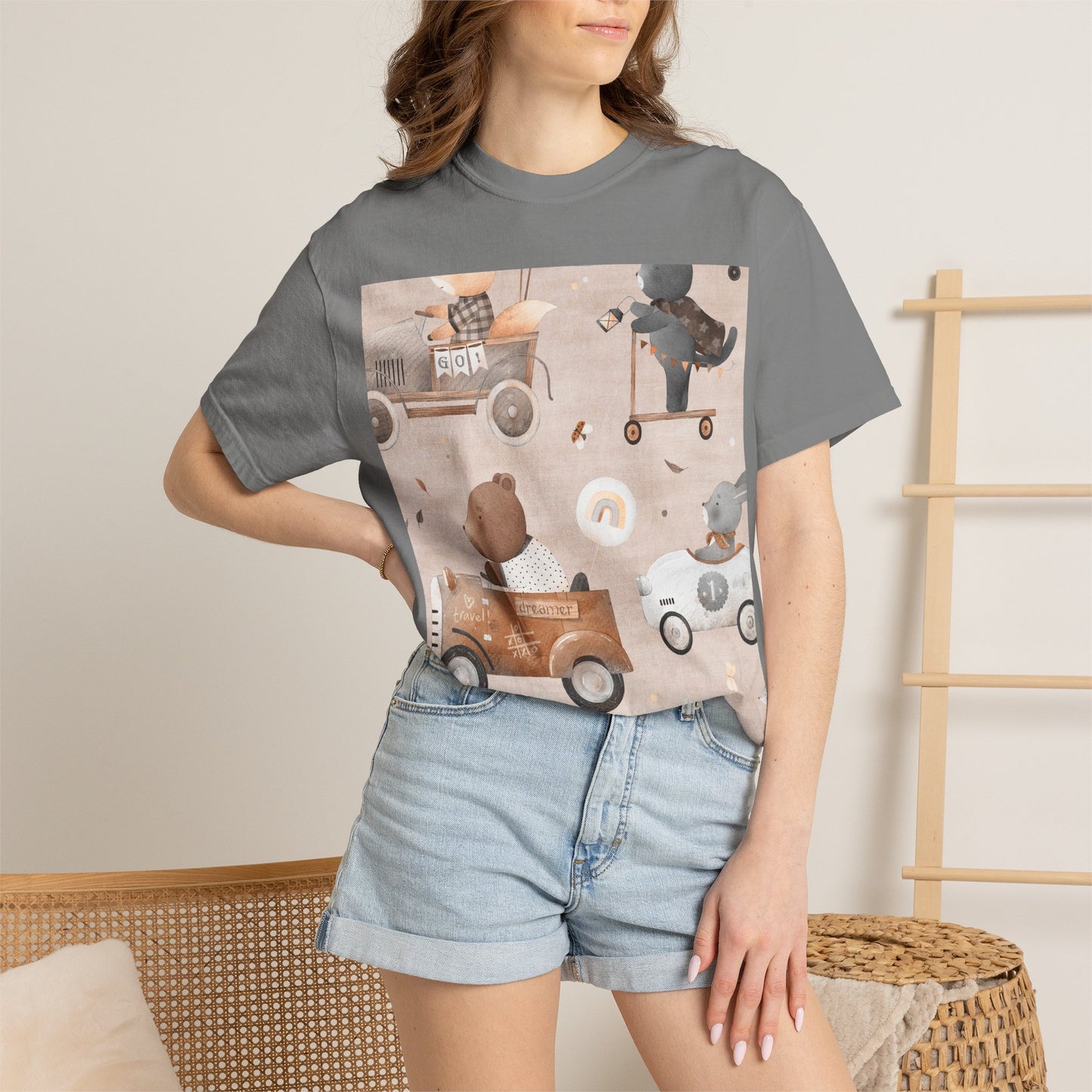 Vintage Toy Cars T-Shirt — Cute Teddy Bear Race Pattern