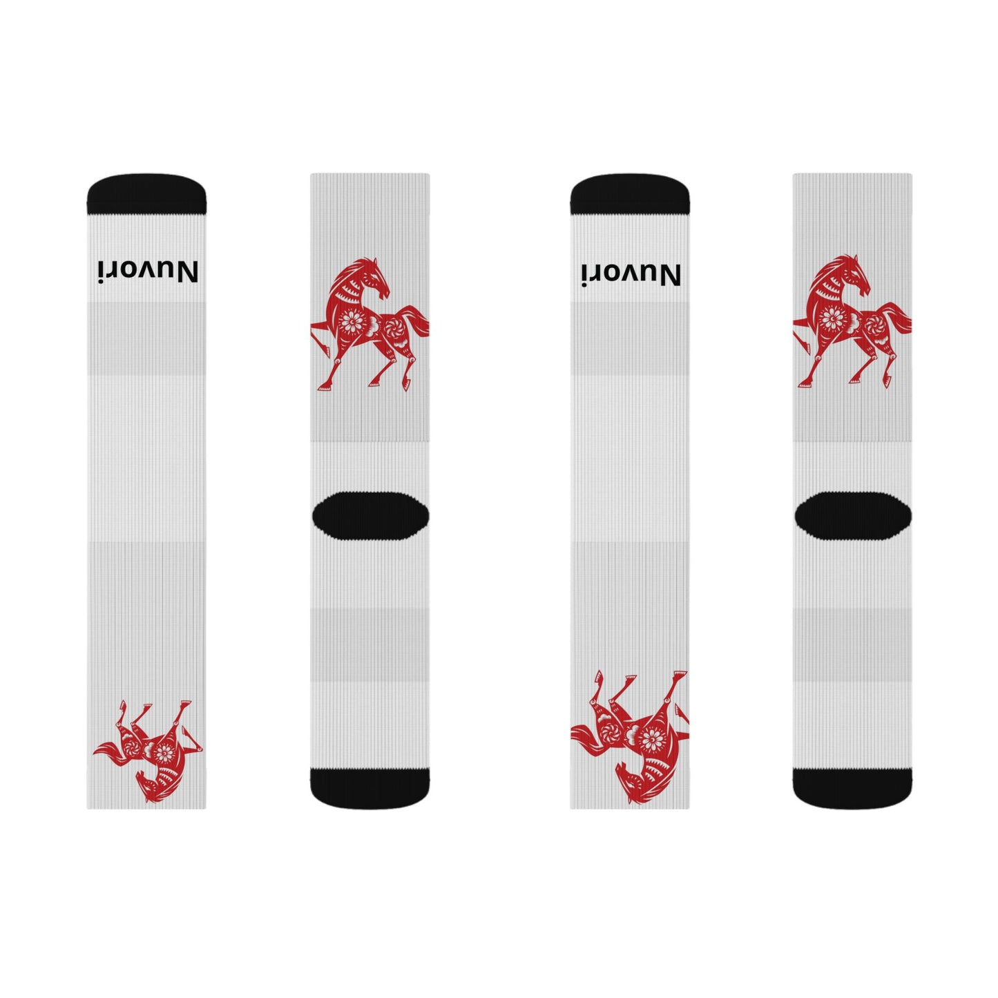 Red Trojan Horse Sublimation Socks — Novelty Athletic Crew Socks