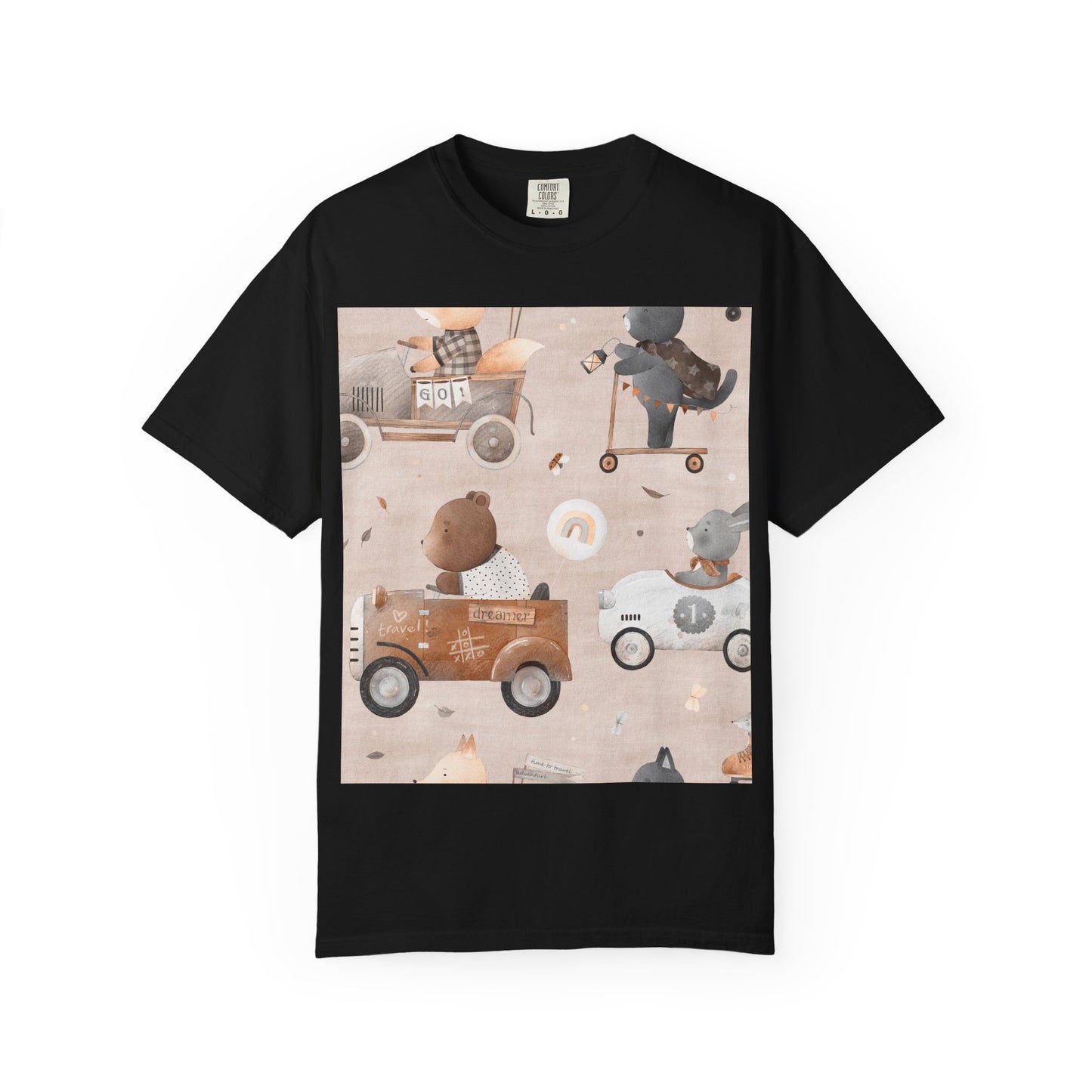 Vintage Toy Cars T-Shirt — Cute Teddy Bear Race Pattern