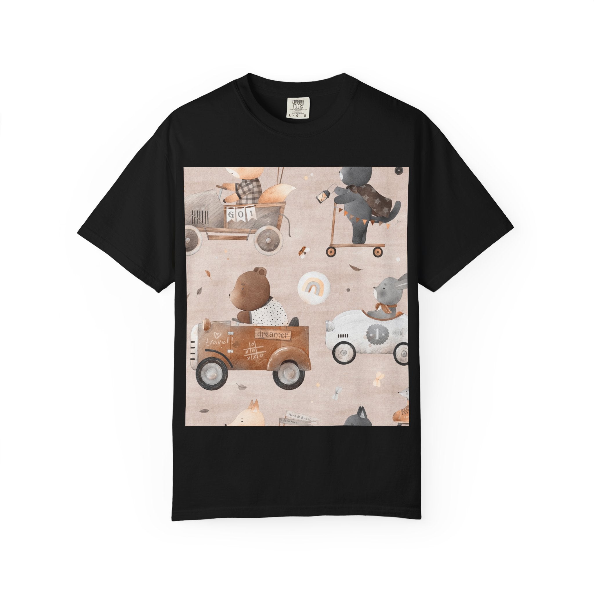 Vintage Toy Cars T-Shirt — Cute Teddy Bear Race Pattern