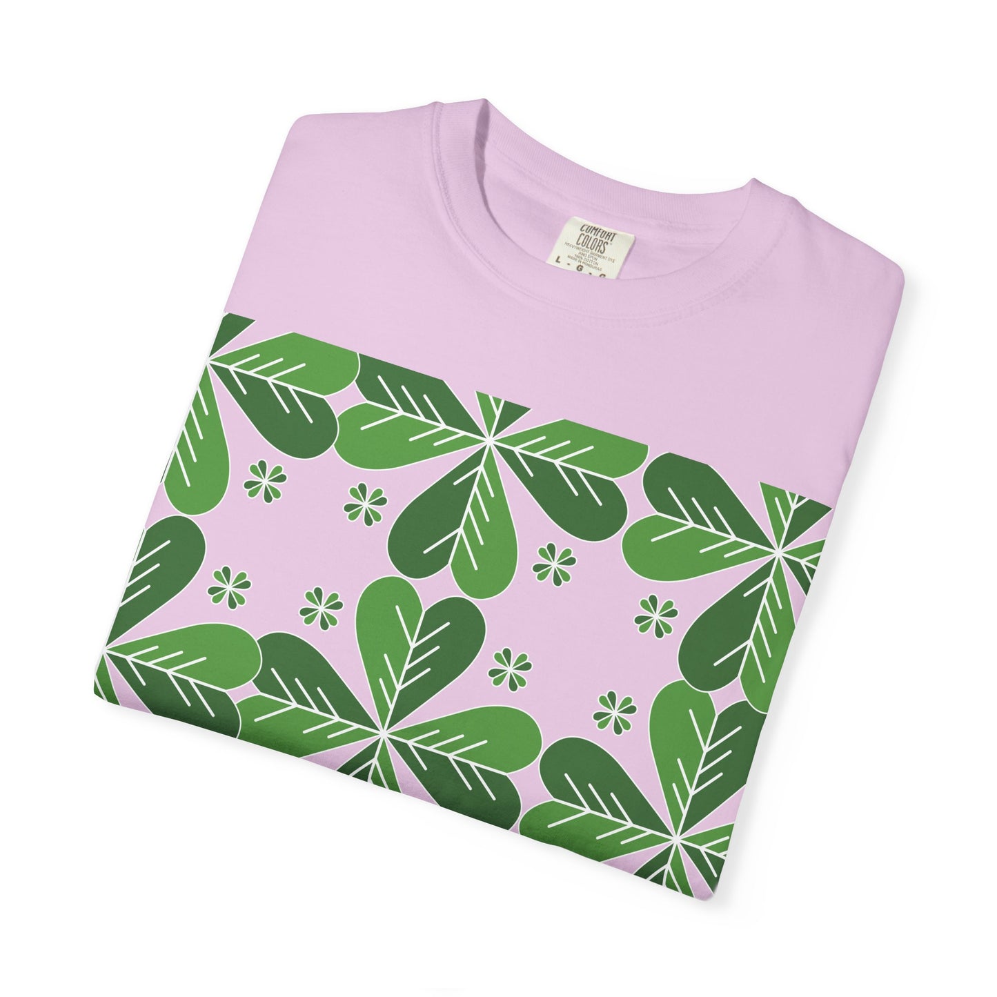 Clover Pattern T-Shirt — Green Floral Four-Leaf Design