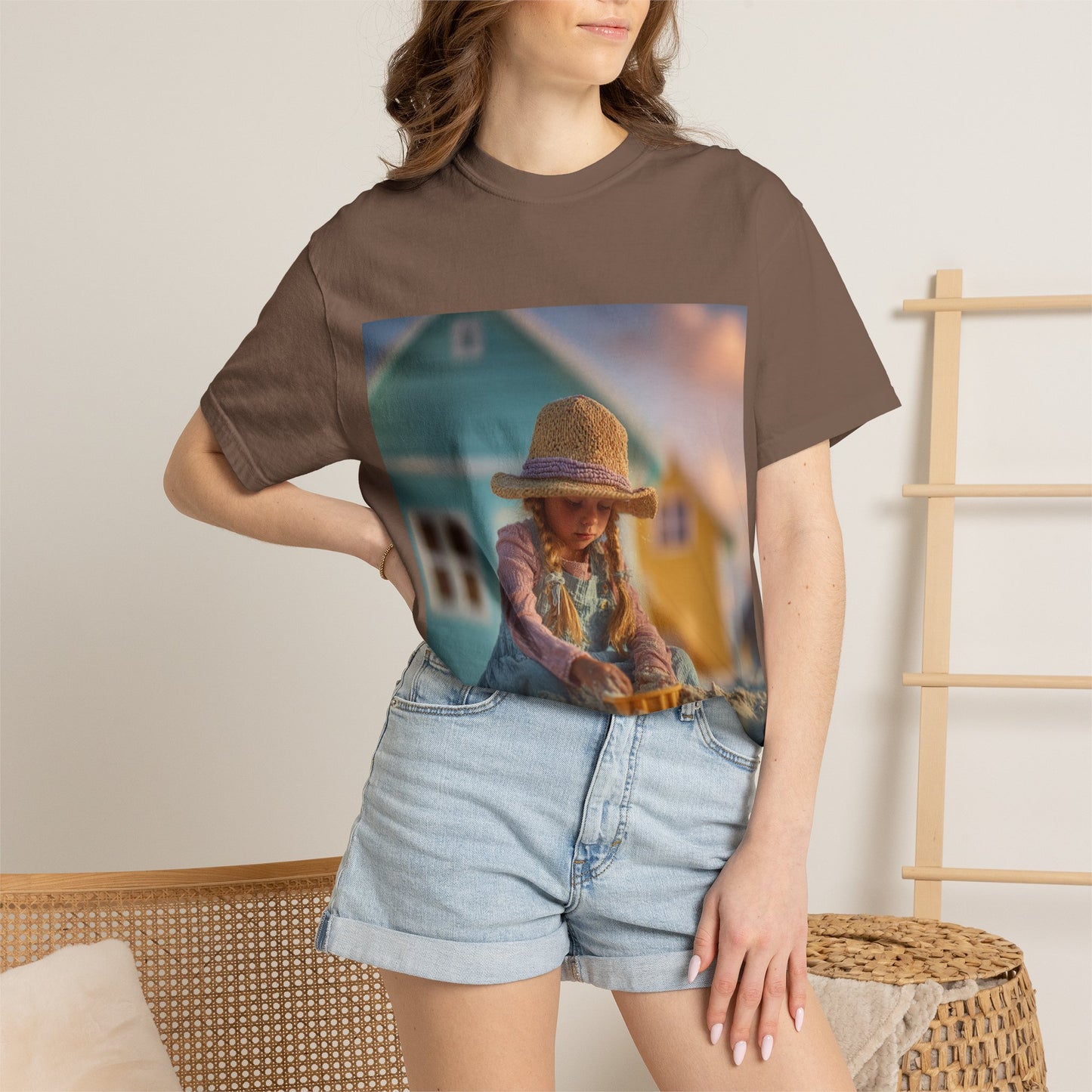 Little Girl Playing in Sand T-Shirt | Beach House Illustration