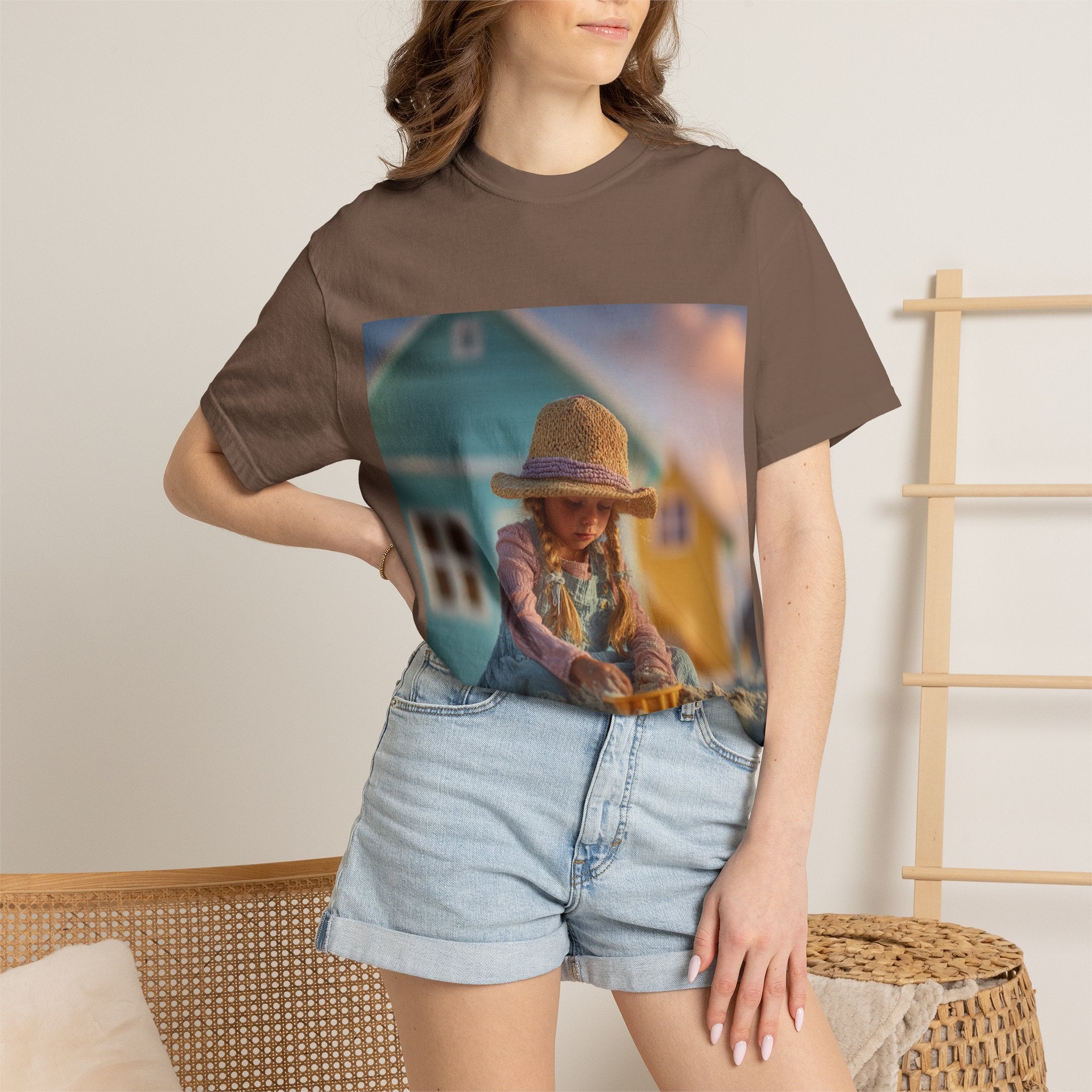 Little Girl Playing in Sand T-Shirt | Beach House Illustration
