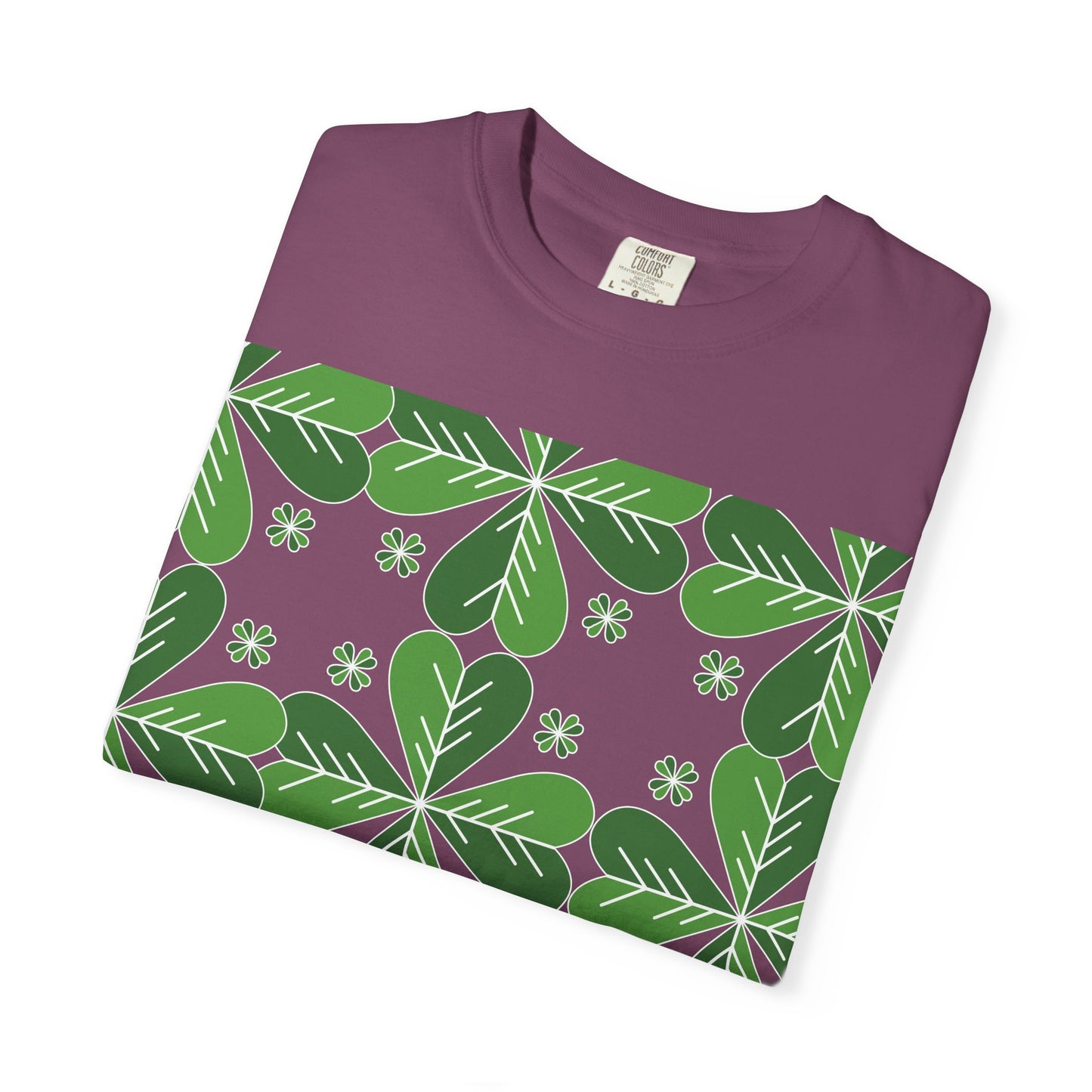 Clover Pattern T-Shirt — Green Floral Four-Leaf Design