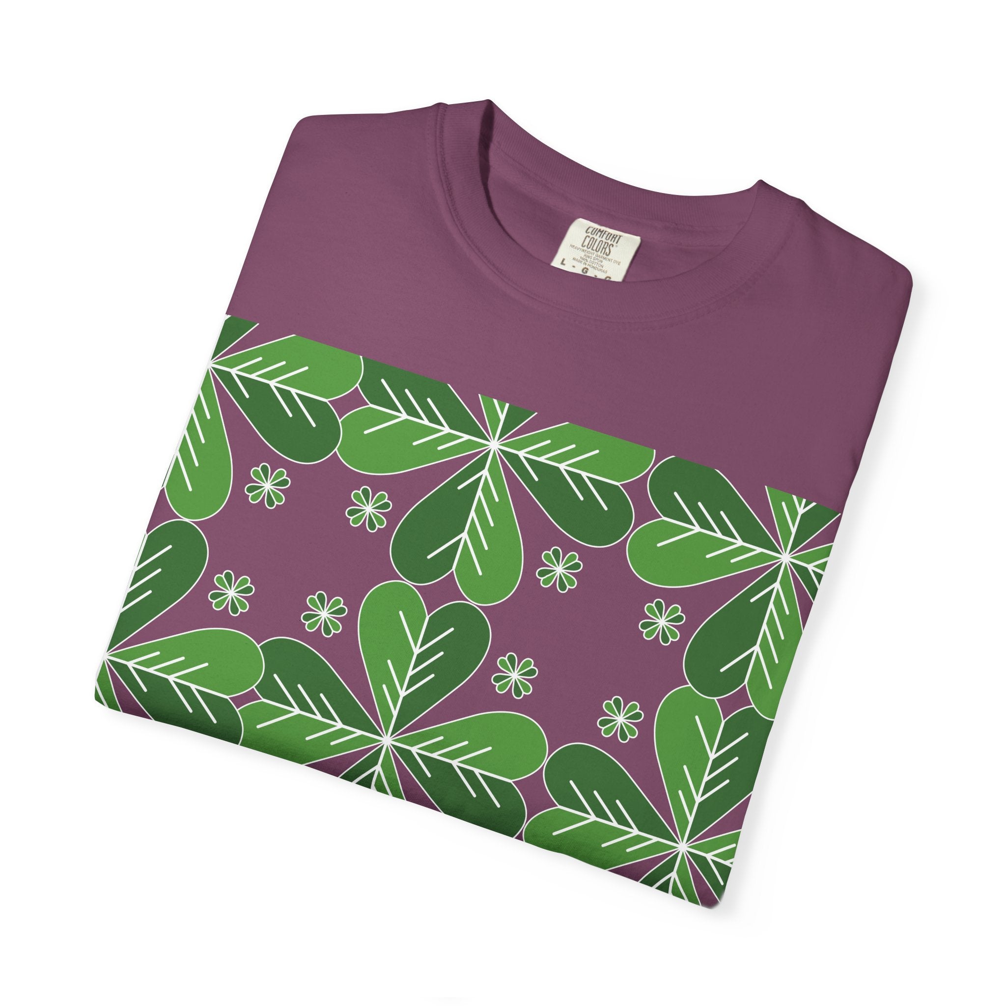Clover Pattern T-Shirt — Green Floral Four-Leaf Design