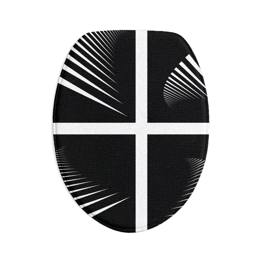 Modern Black & White Geometric Bath Mat Set — 3-Piece Bathroom Rug (Cross + Spiral Stripe Design)