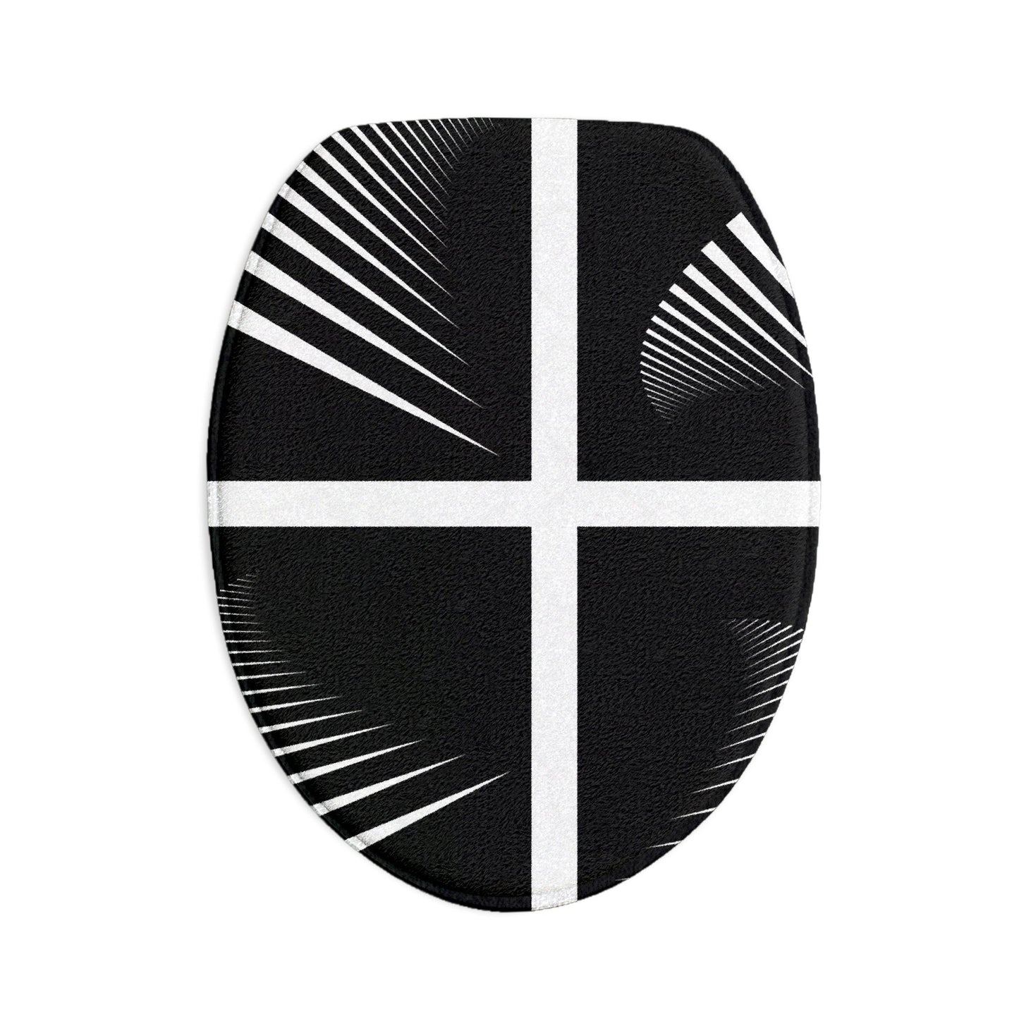 Modern Black & White Geometric Bath Mat Set — 3-Piece Bathroom Rug (Cross + Spiral Stripe Design)