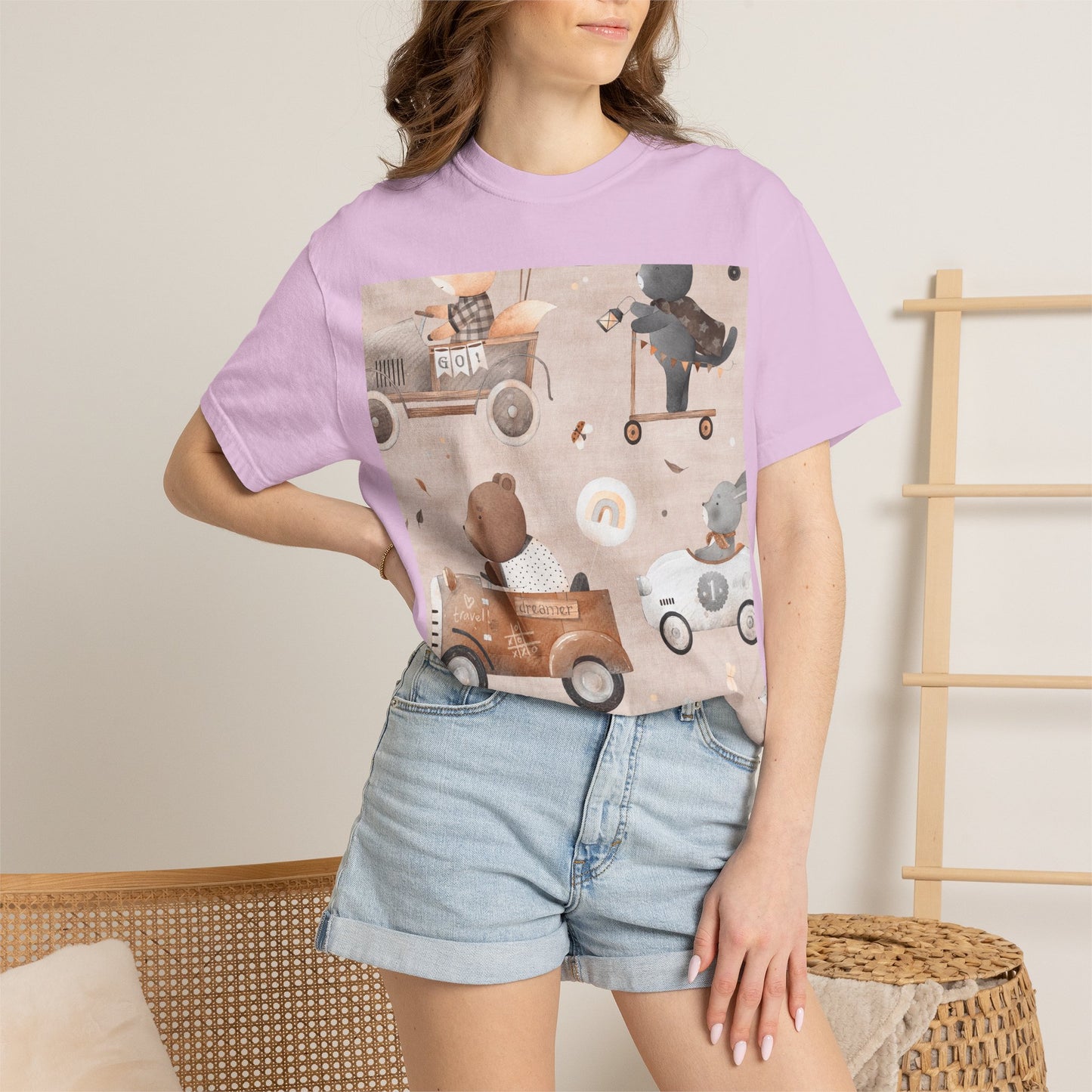 Vintage Toy Cars T-Shirt — Cute Teddy Bear Race Pattern