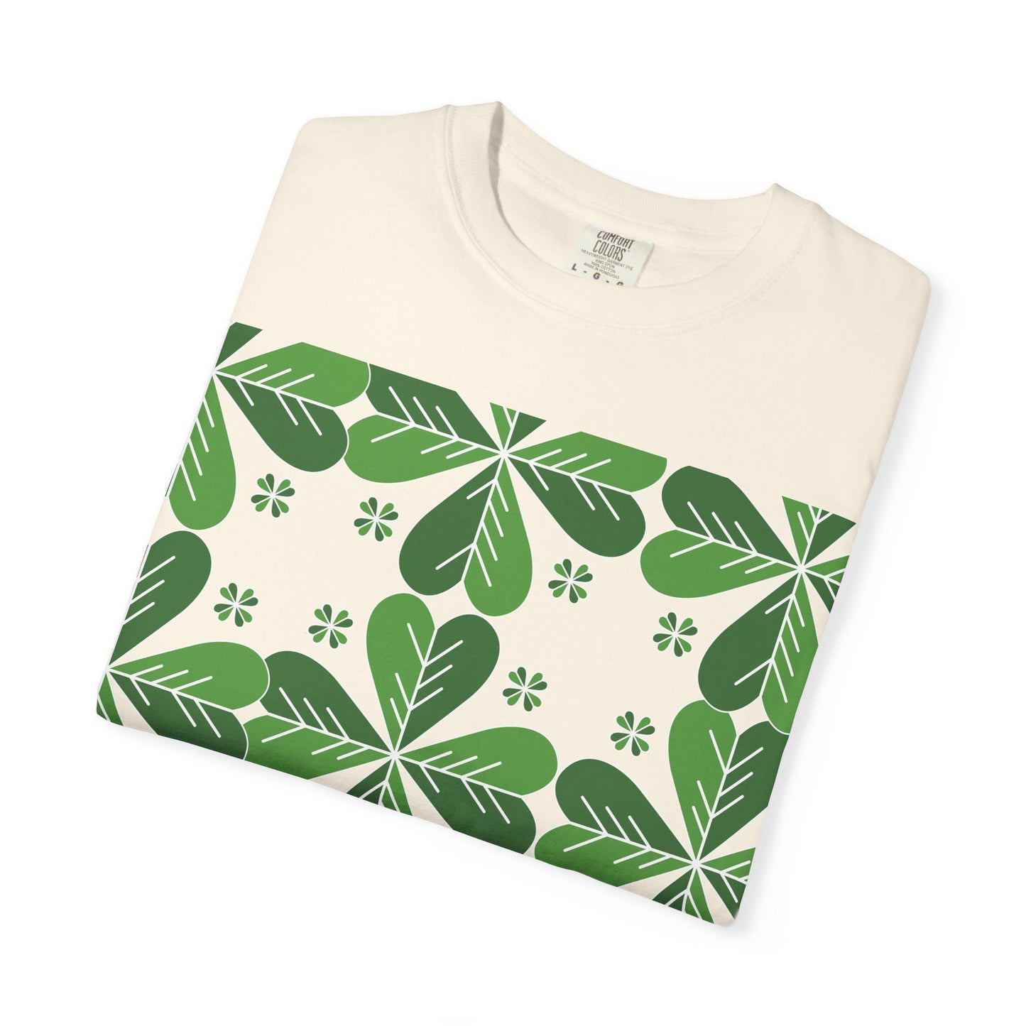 Clover Pattern T-Shirt — Green Floral Four-Leaf Design
