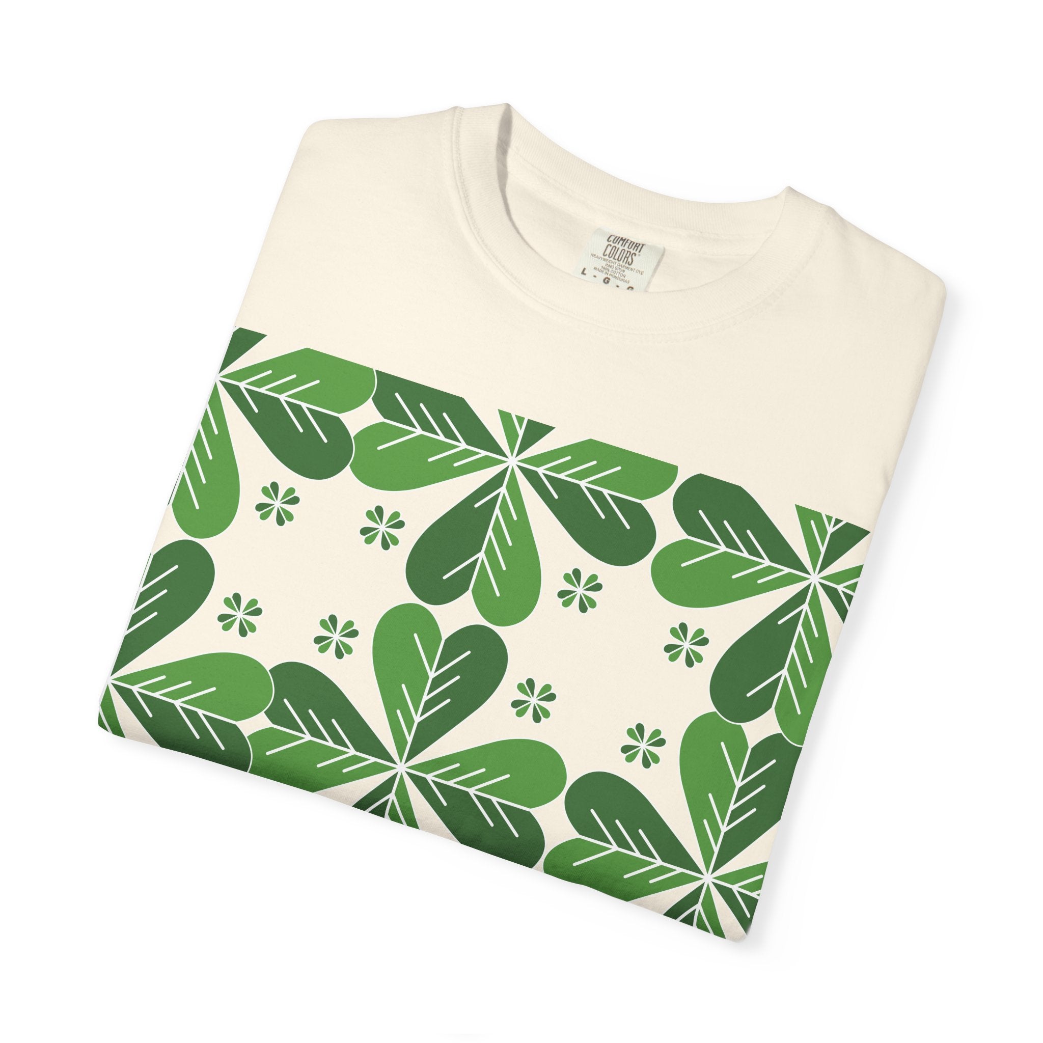 Clover Pattern T-Shirt — Green Floral Four-Leaf Design