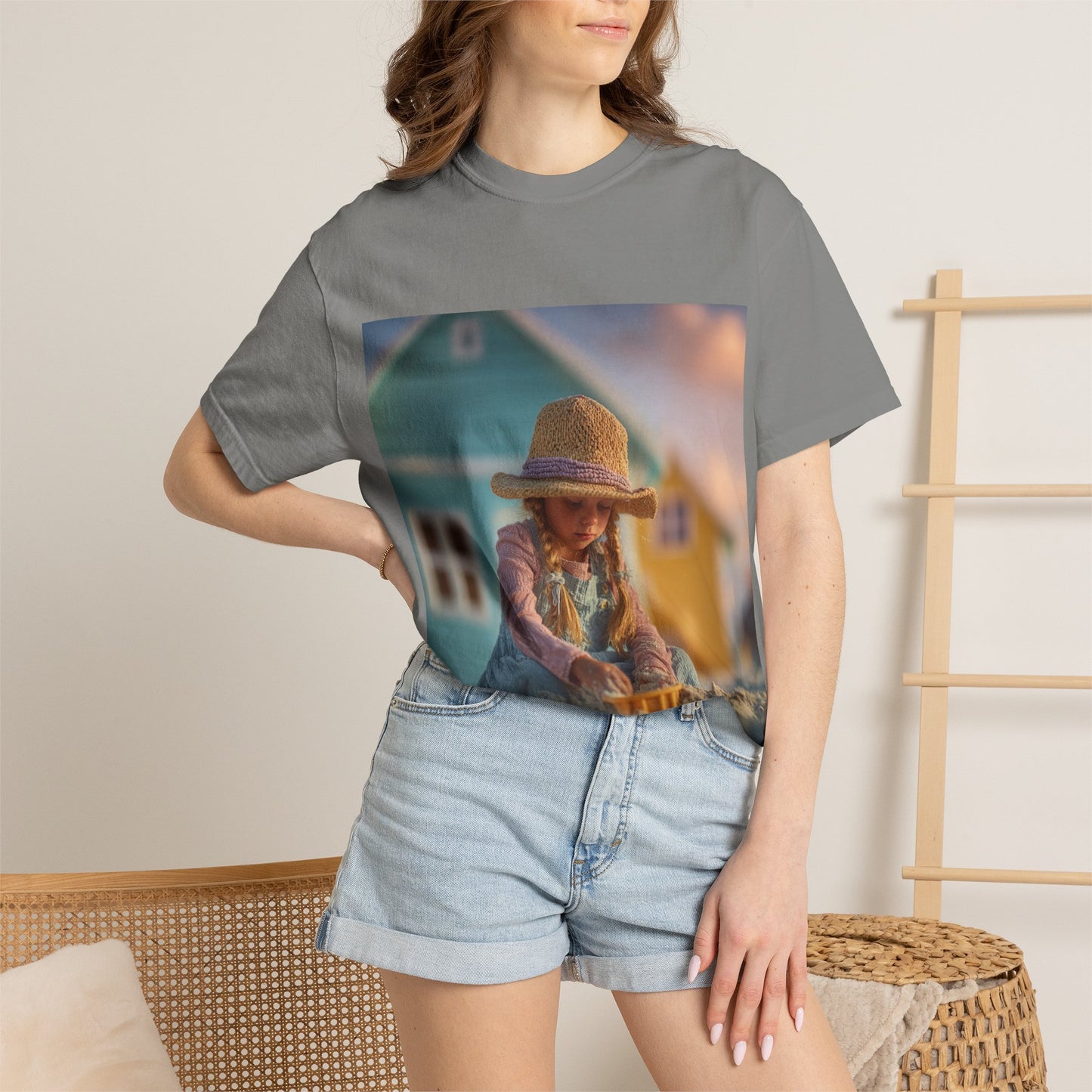 Little Girl Playing in Sand T-Shirt | Beach House Illustration