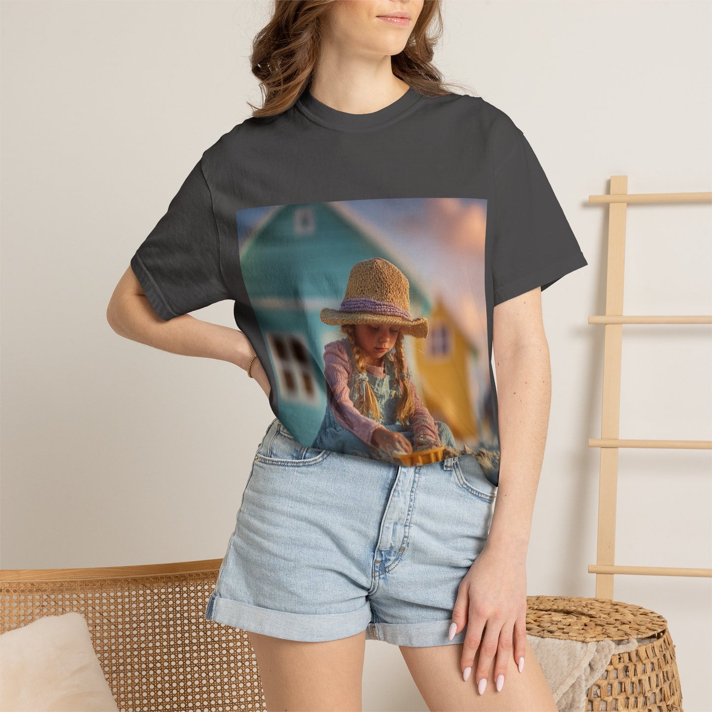 Little Girl Playing in Sand T-Shirt | Beach House Illustration