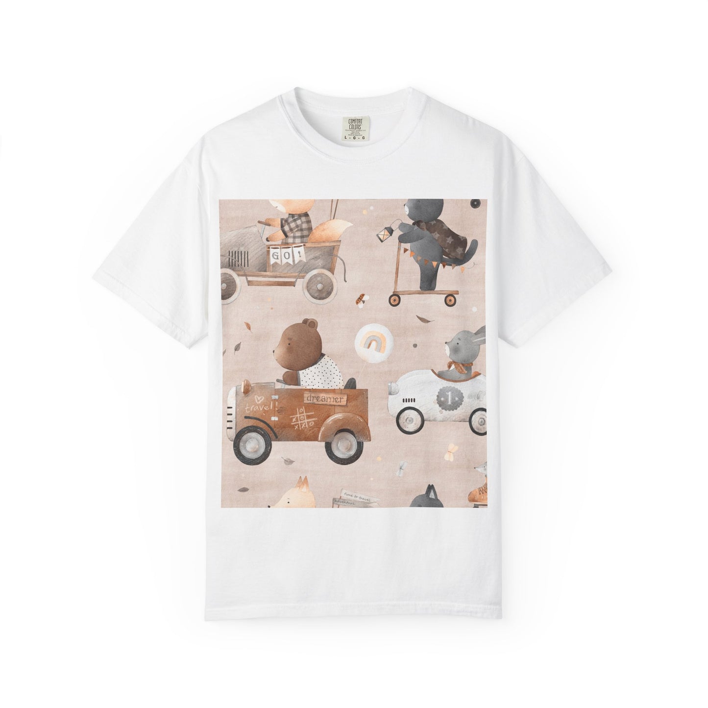 Vintage Toy Cars T-Shirt — Cute Teddy Bear Race Pattern