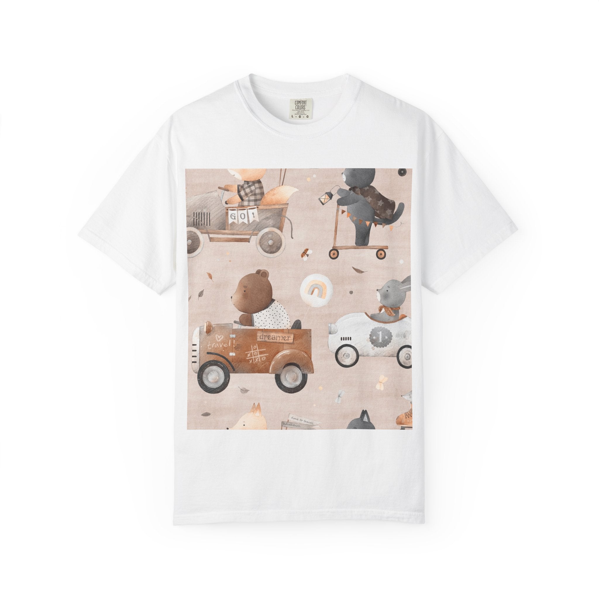 Vintage Toy Cars T-Shirt — Cute Teddy Bear Race Pattern