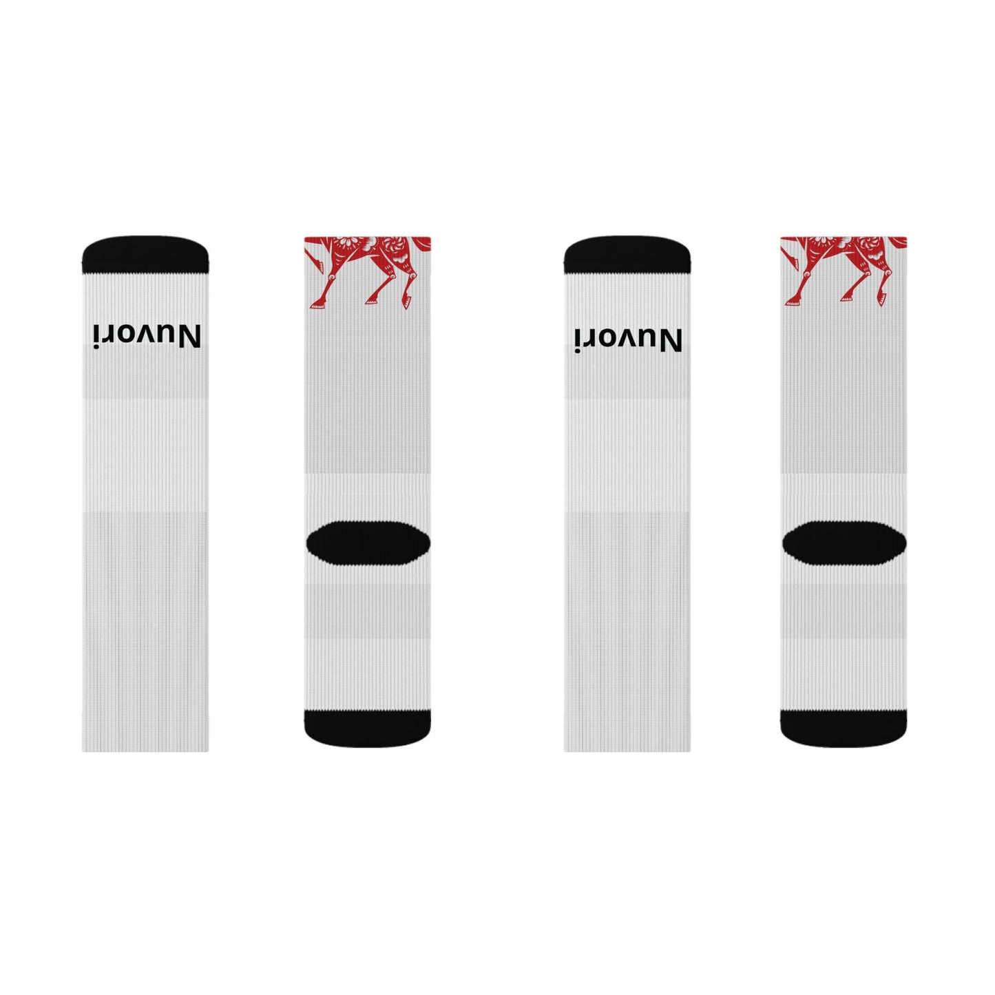 Red Trojan Horse Sublimation Socks — Novelty Athletic Crew Socks