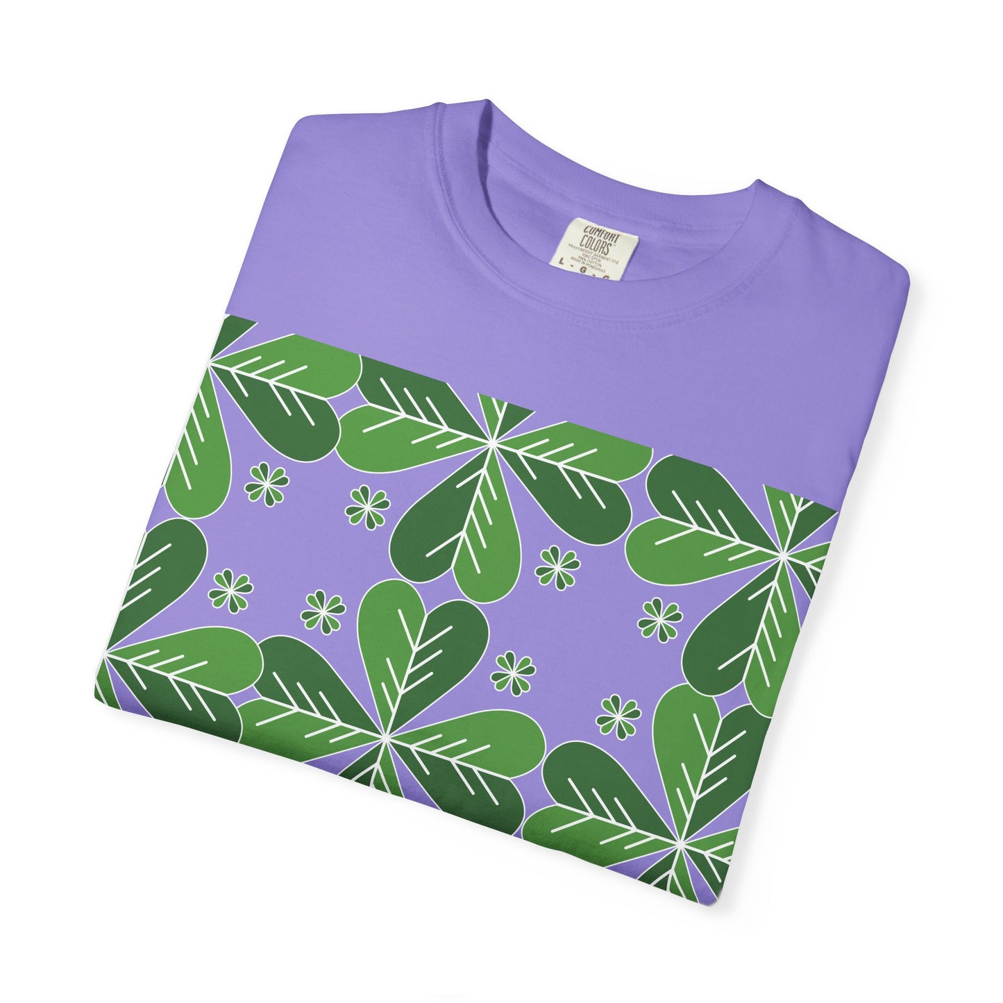Clover Pattern T-Shirt — Green Floral Four-Leaf Design