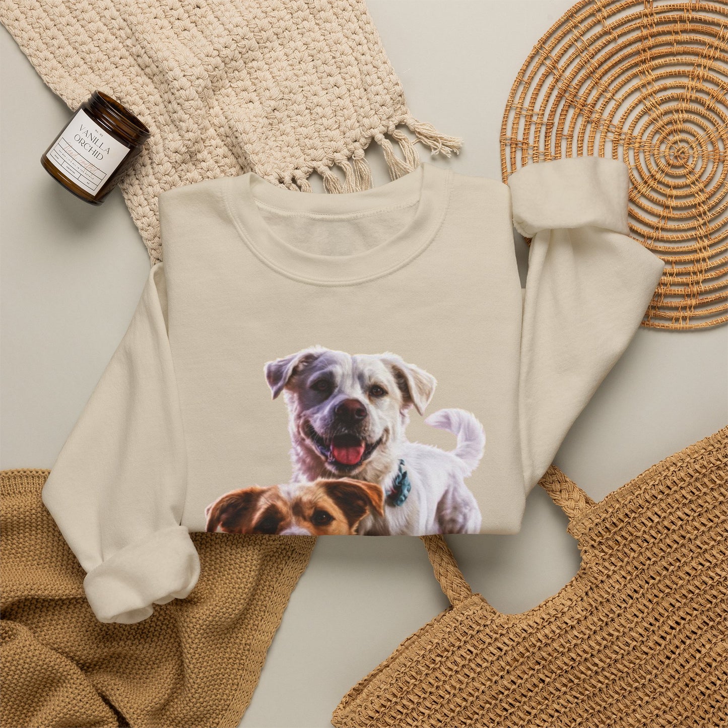 Crewneck Sweatshirt • Playful Double Dog Photo Pullover