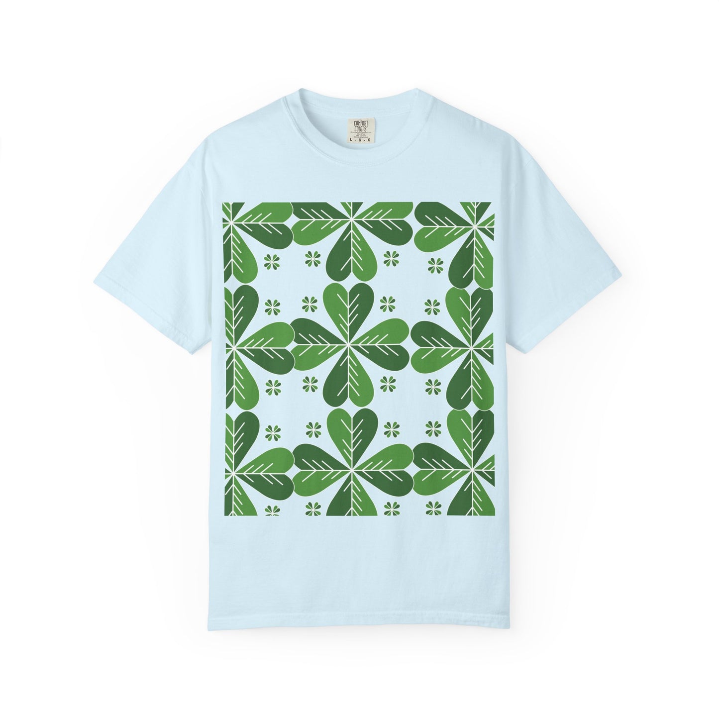 Clover Pattern T-Shirt — Green Floral Four-Leaf Design