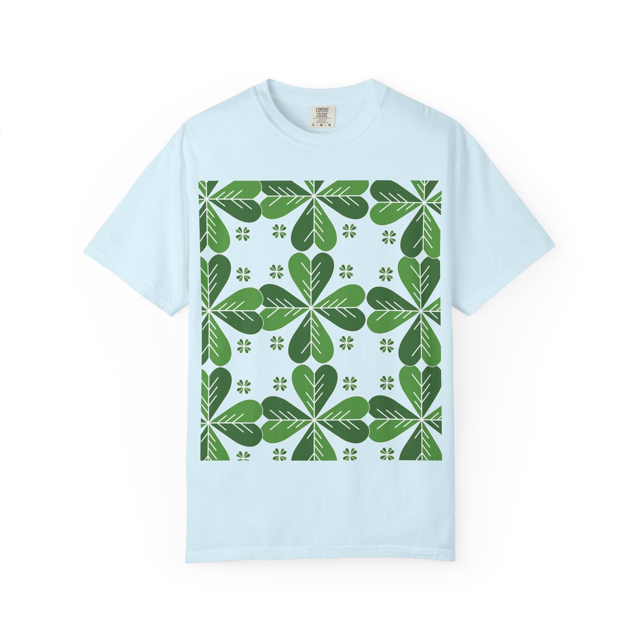 Clover Pattern T-Shirt — Green Floral Four-Leaf Design