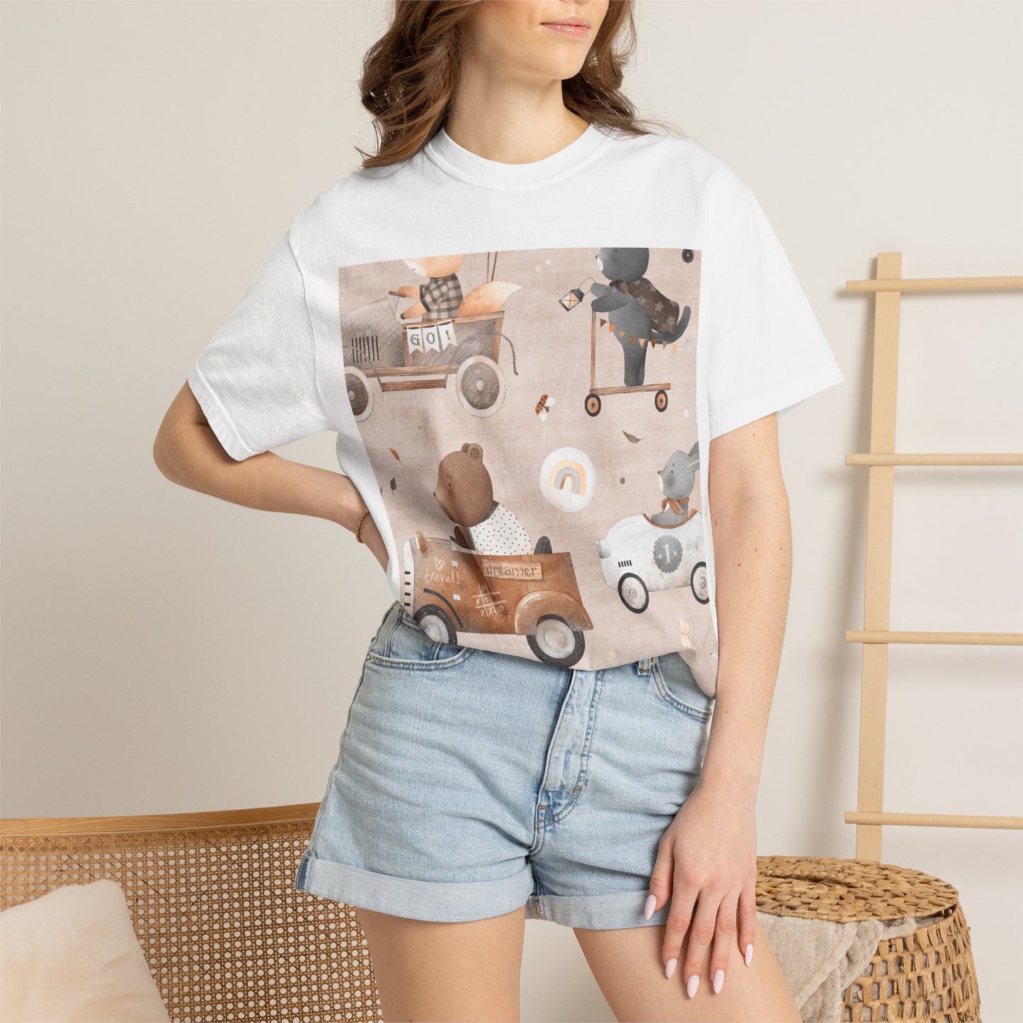Vintage Toy Cars T-Shirt — Cute Teddy Bear Race Pattern
