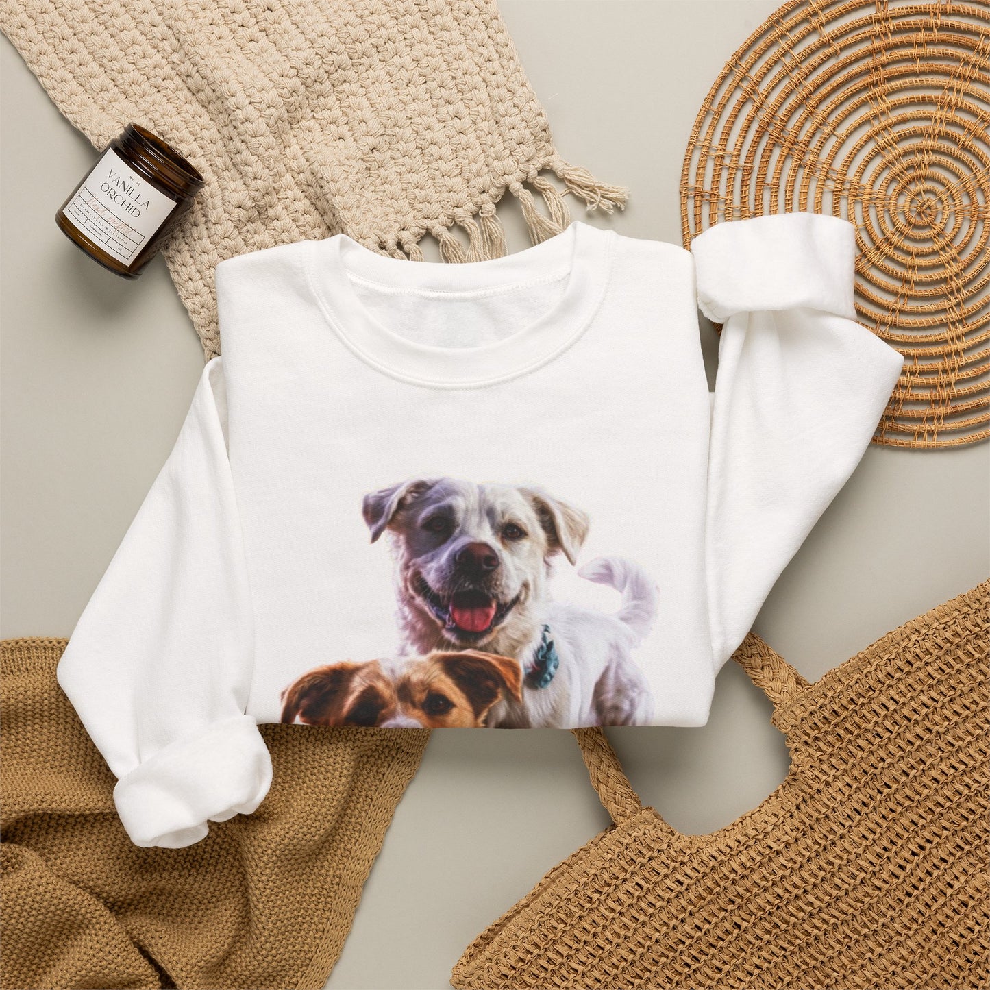 Crewneck Sweatshirt • Playful Double Dog Photo Pullover