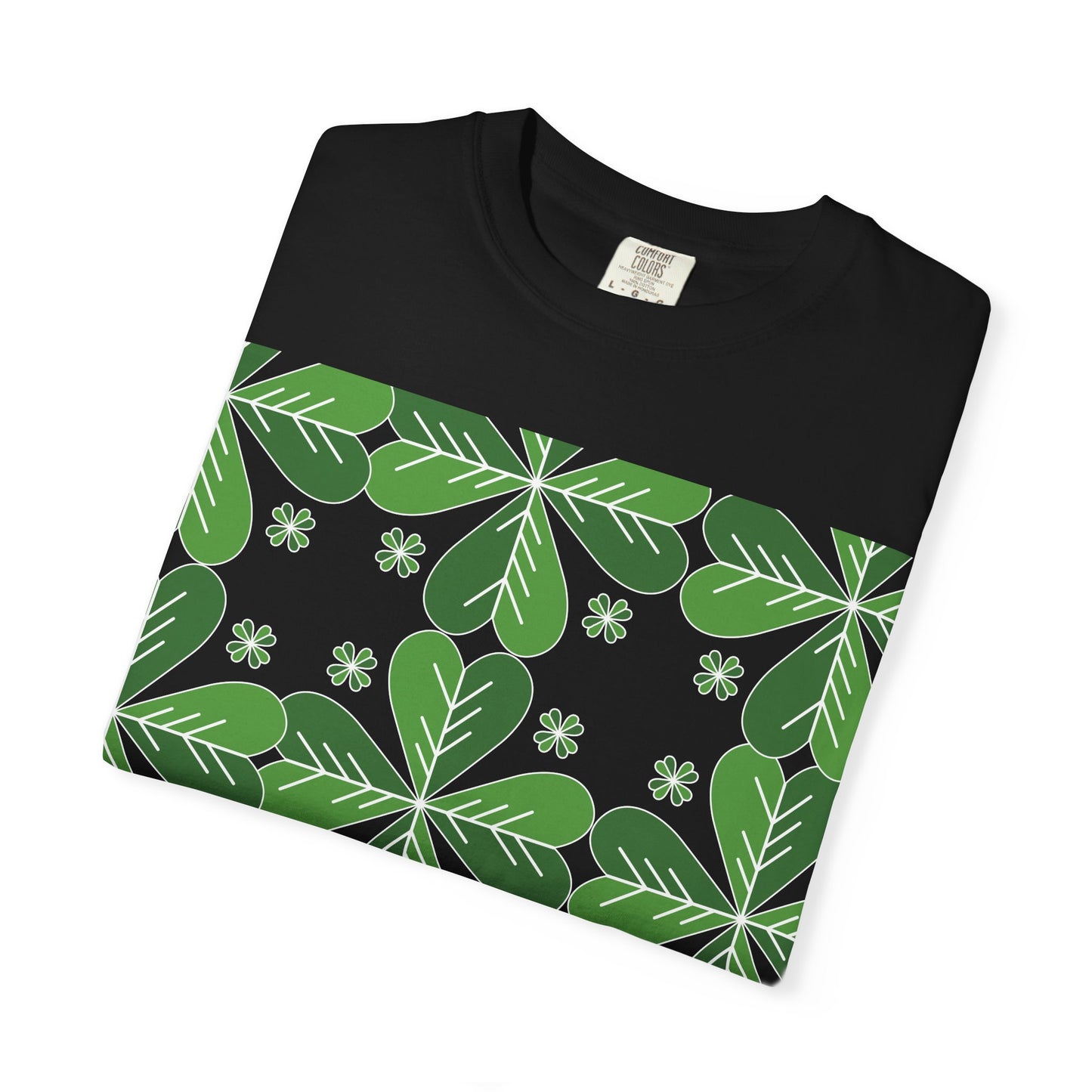 Clover Pattern T-Shirt — Green Floral Four-Leaf Design