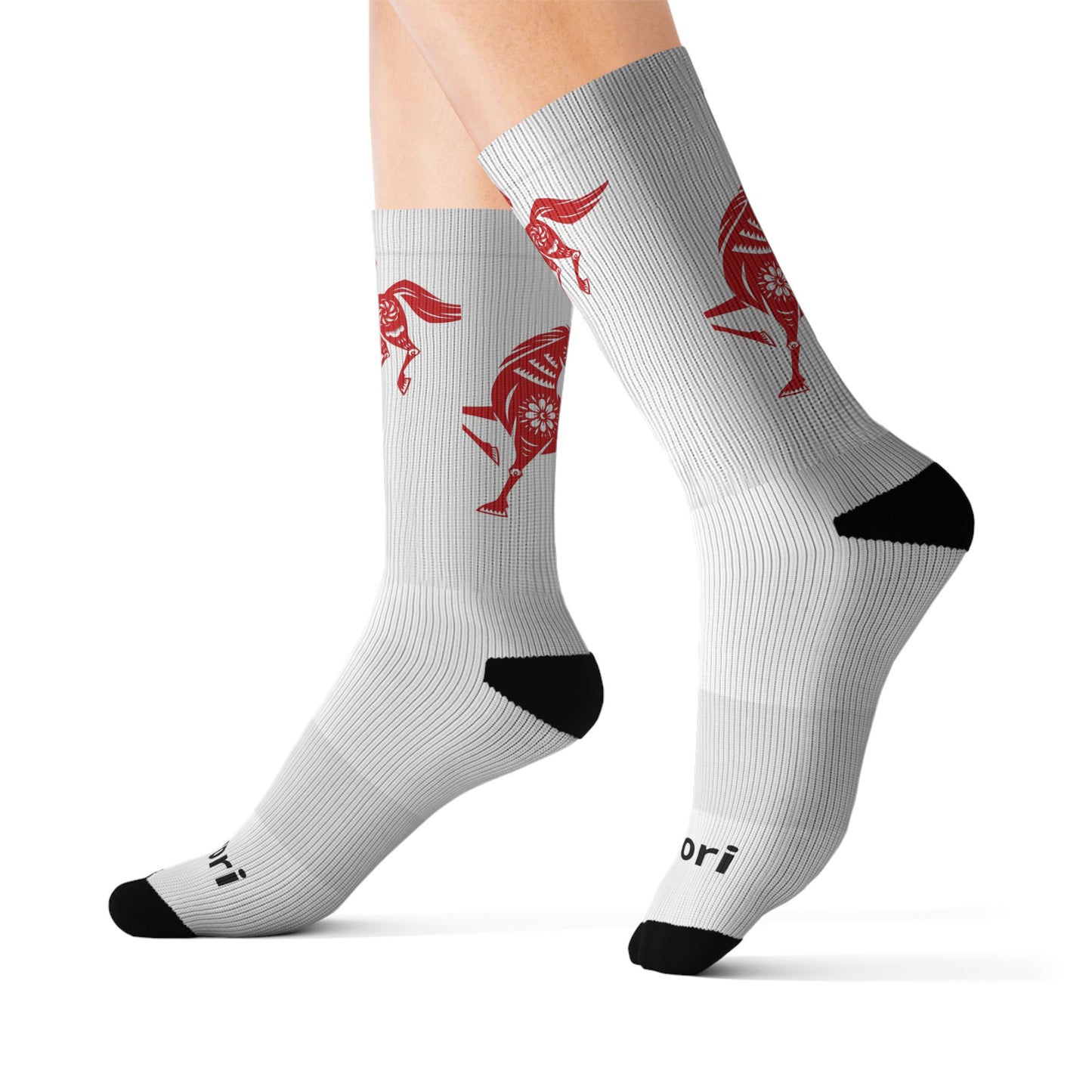 Red Trojan Horse Sublimation Socks — Novelty Athletic Crew Socks