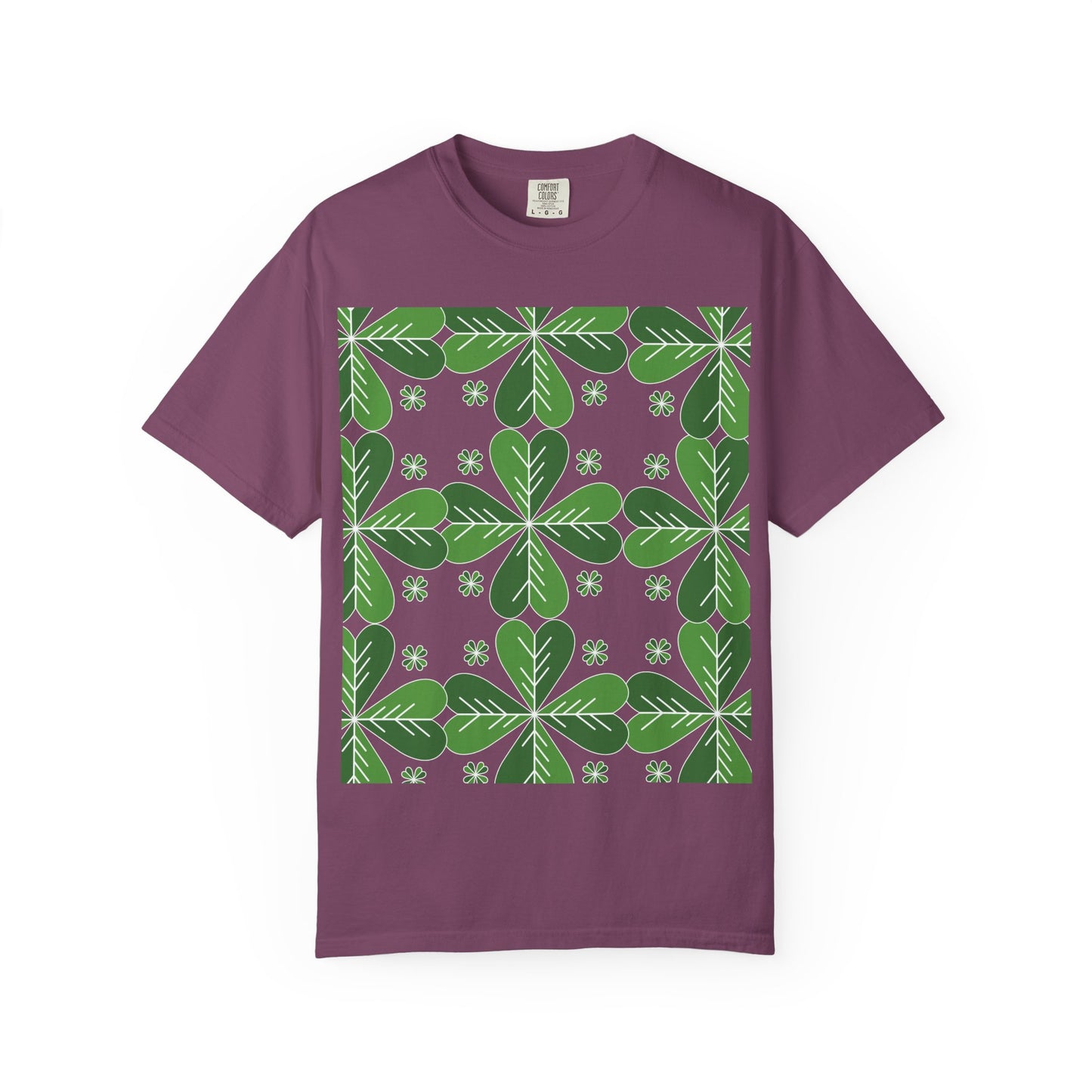 Clover Pattern T-Shirt — Green Floral Four-Leaf Design