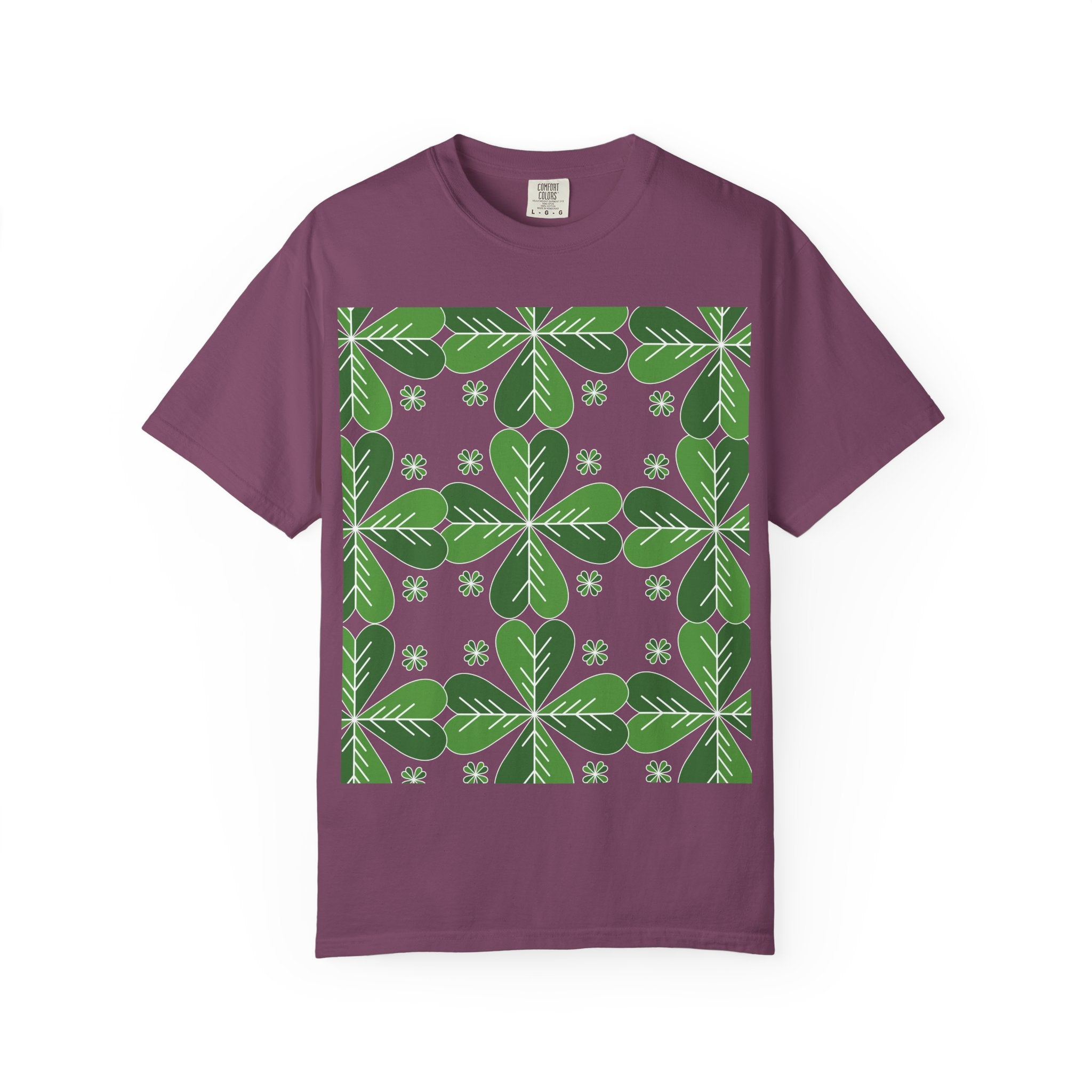 Clover Pattern T-Shirt — Green Floral Four-Leaf Design