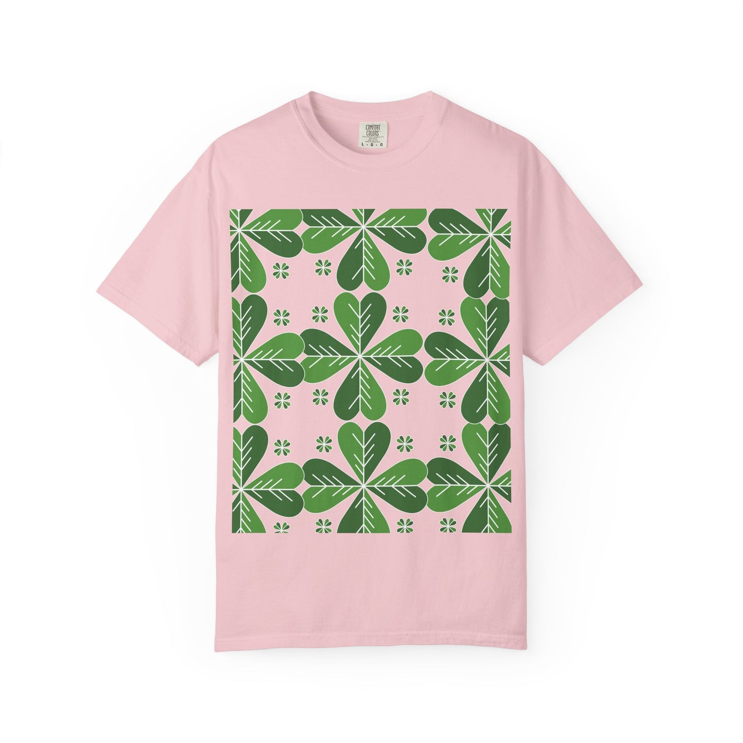 Clover Pattern T-Shirt — Green Floral Four-Leaf Design