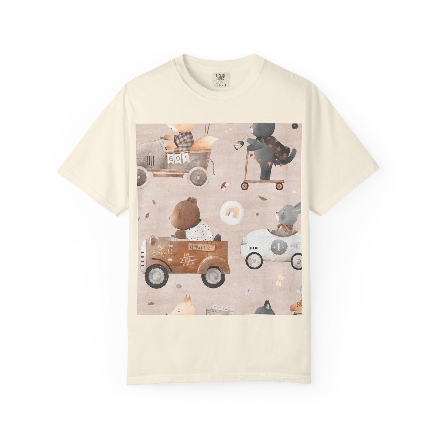 Vintage Toy Cars T-Shirt — Cute Teddy Bear Race Pattern