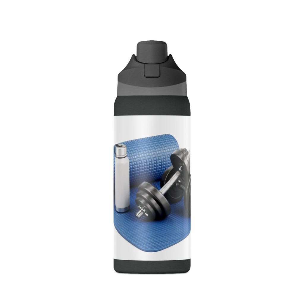 32oz Insulated Fitness Water Bottle — Gym Yoga Mat & Dumbbell Design