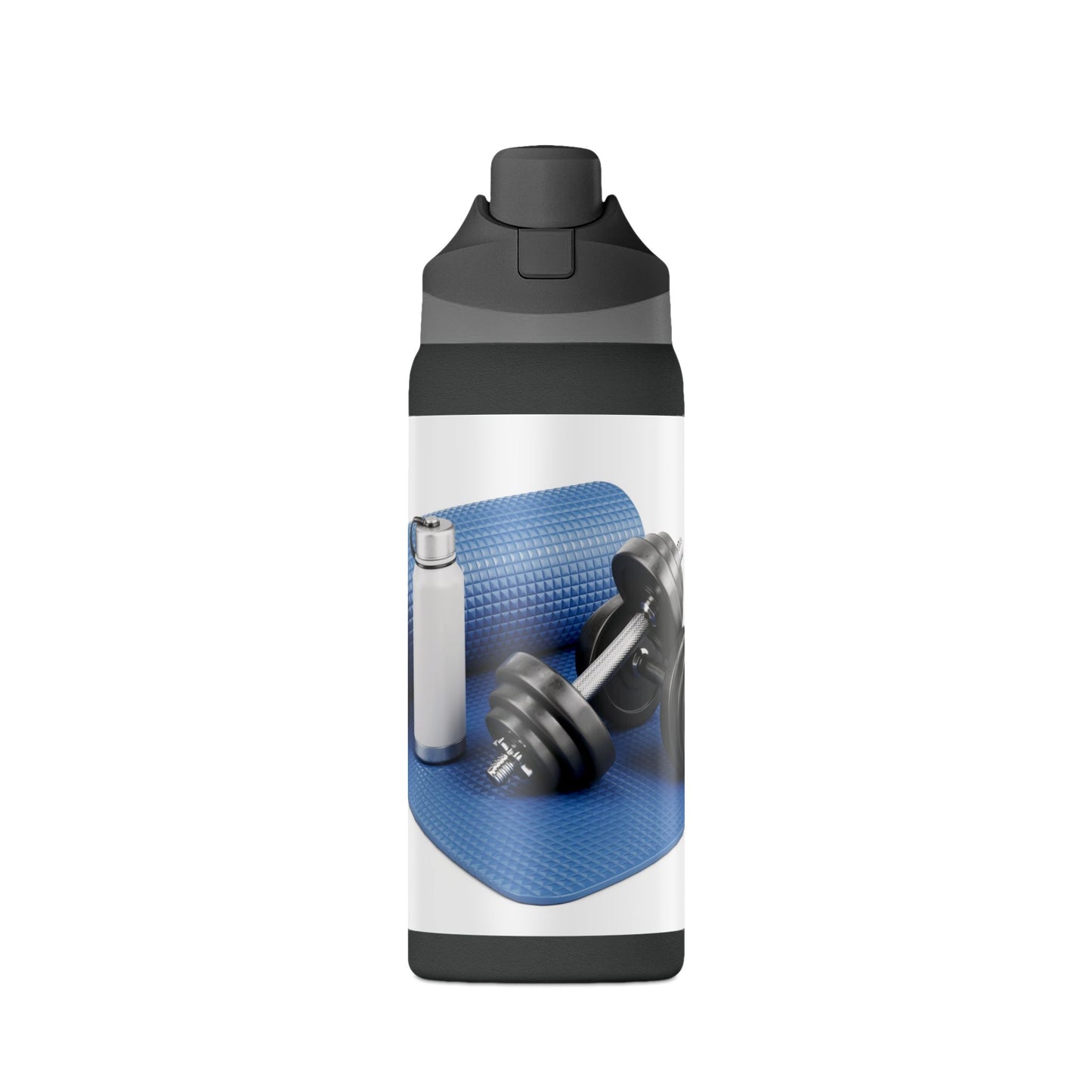 32oz Insulated Fitness Water Bottle — Gym Yoga Mat & Dumbbell Design