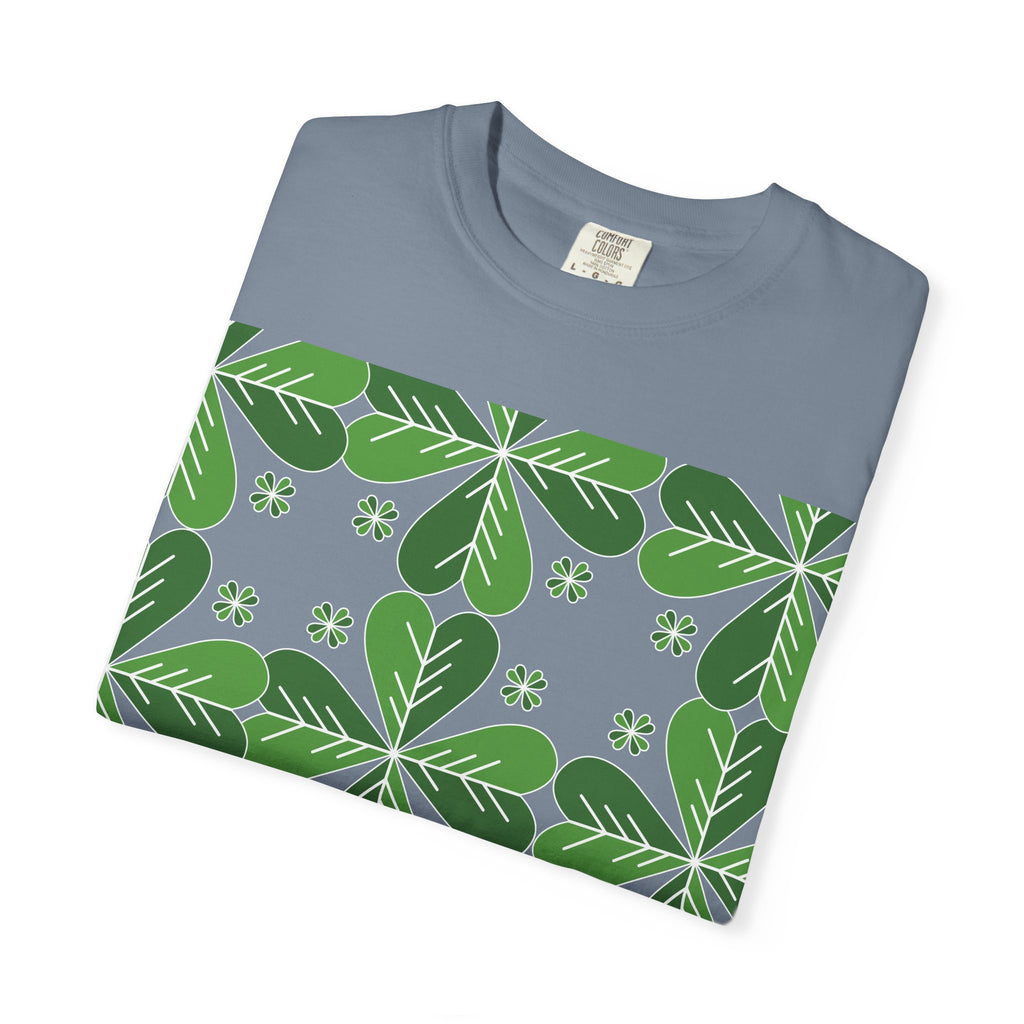 Clover Pattern T-Shirt — Green Floral Four-Leaf Design