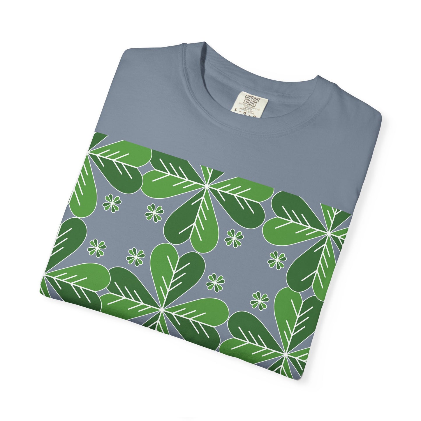 Clover Pattern T-Shirt — Green Floral Four-Leaf Design